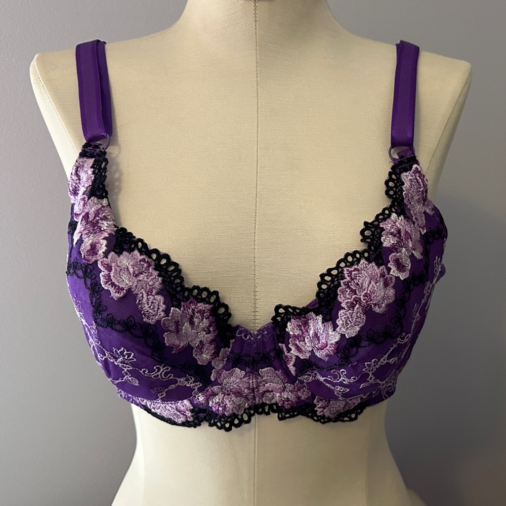 Purple Floral Lace Bra 36C/36D